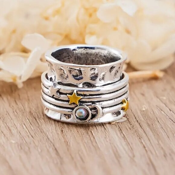 Sun, Star and Moon Boho Spinner Fidget Ring #1359 - Picture 1 of 11